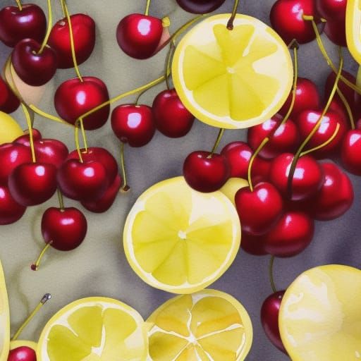 Watercolor Lemon and Cherry Slice Composition