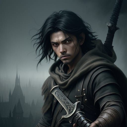 Young Medieval Warrior's Determined Stance