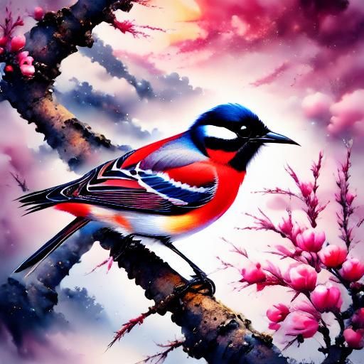 Bird and Plum Blossom in Chinese Painting Style