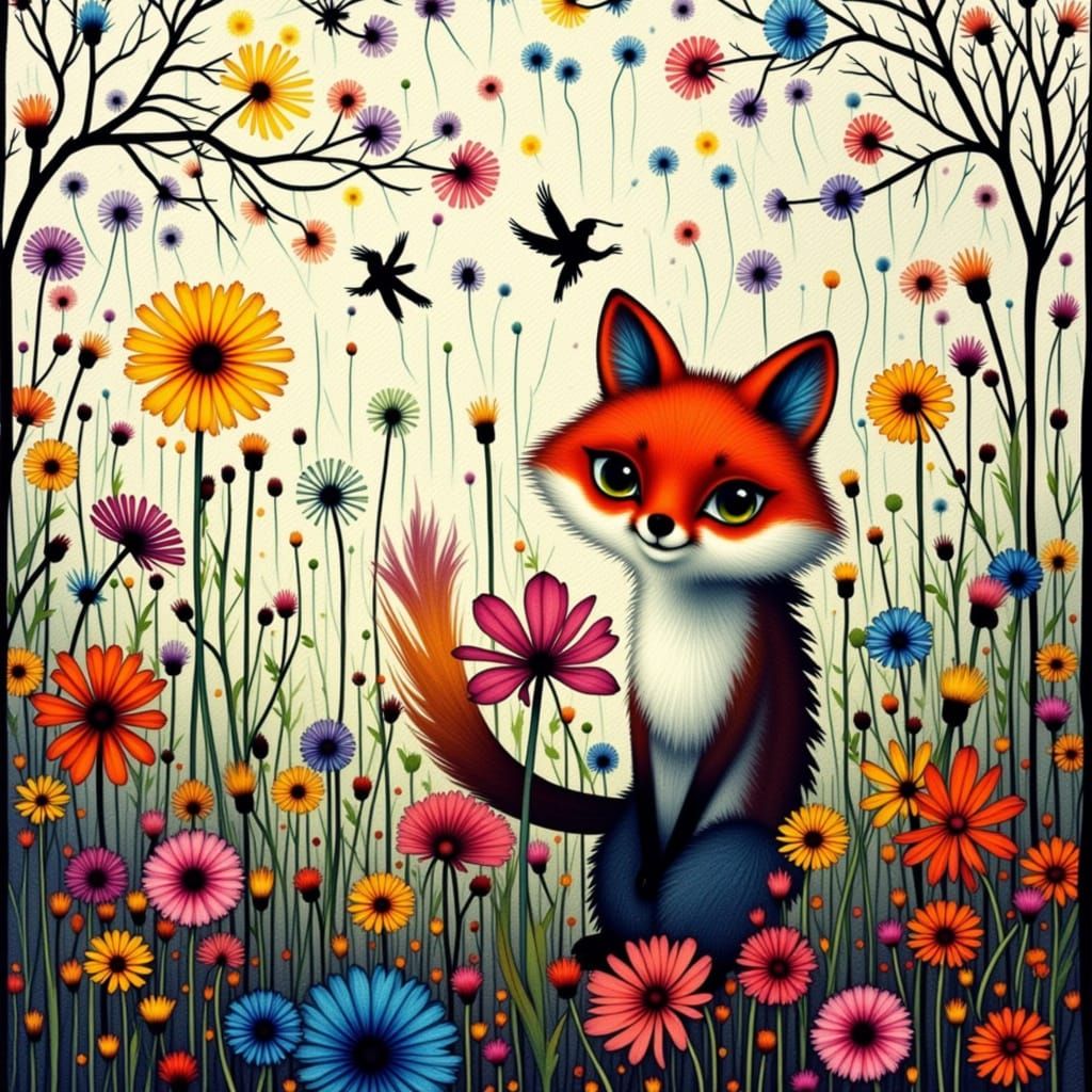 Fox in Dandelion Dreamscape: Klee, Burton, Picasso Collabora...