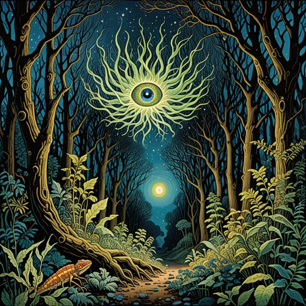 Glowing Mythical Beast in an Underground Bioluminescent Real...