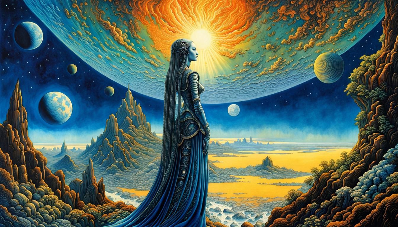 Radiant Space Lady with Starry Sea