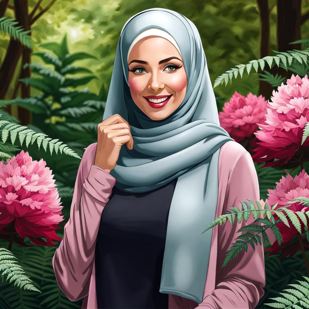German Hijabi Woman in Botanic Garden: Realistic Portrait