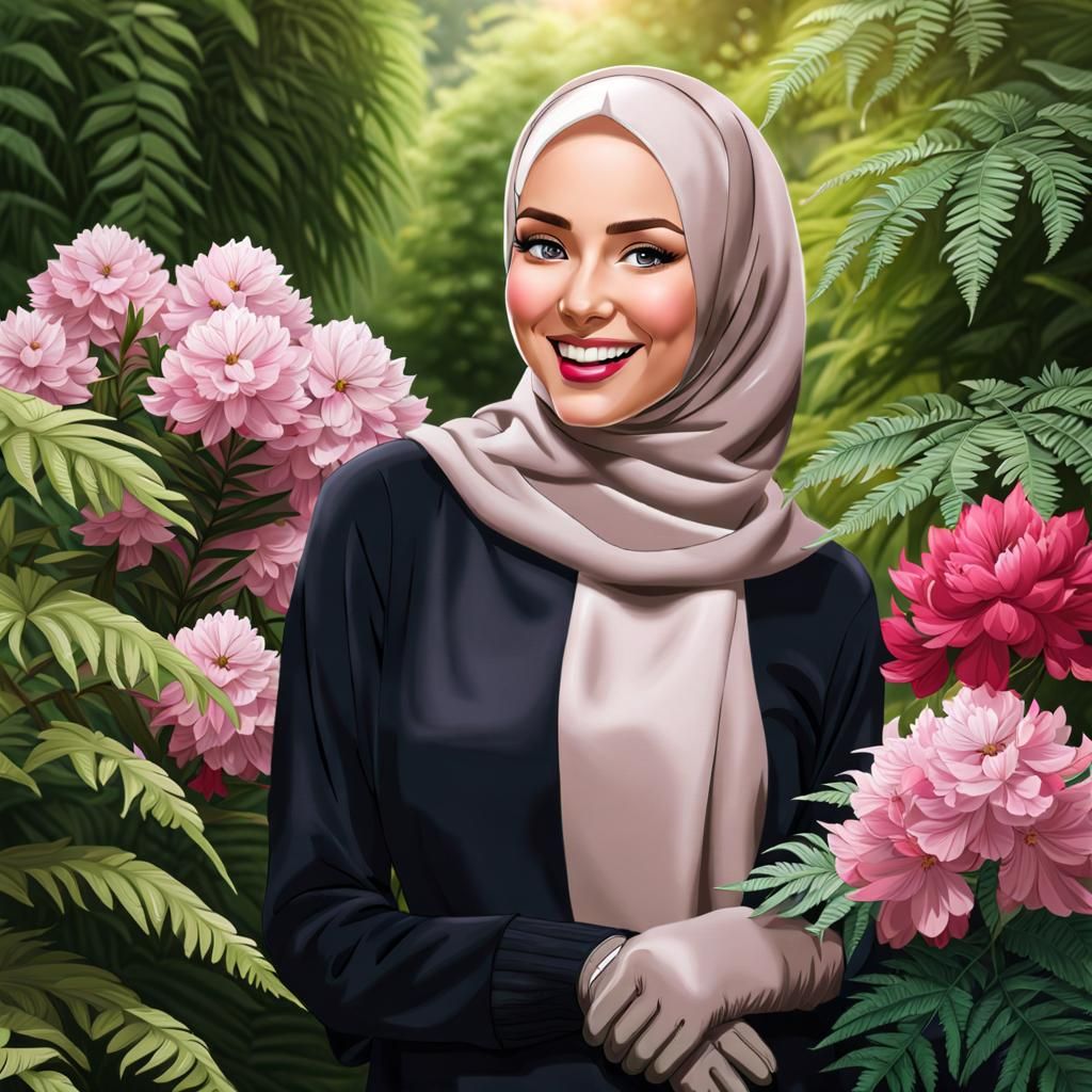 German Hijabi Woman in Botanic Garden