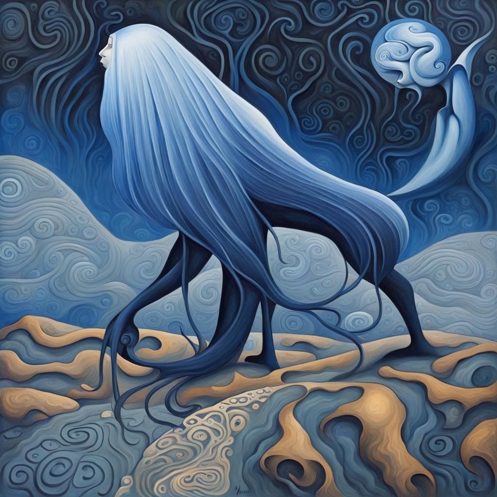 Art Nouveau Cave Painting of Grieving Woman