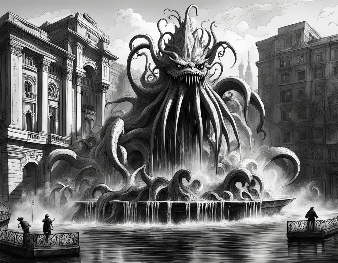 Monumental Fountain Featuring Eldritch Water Monster