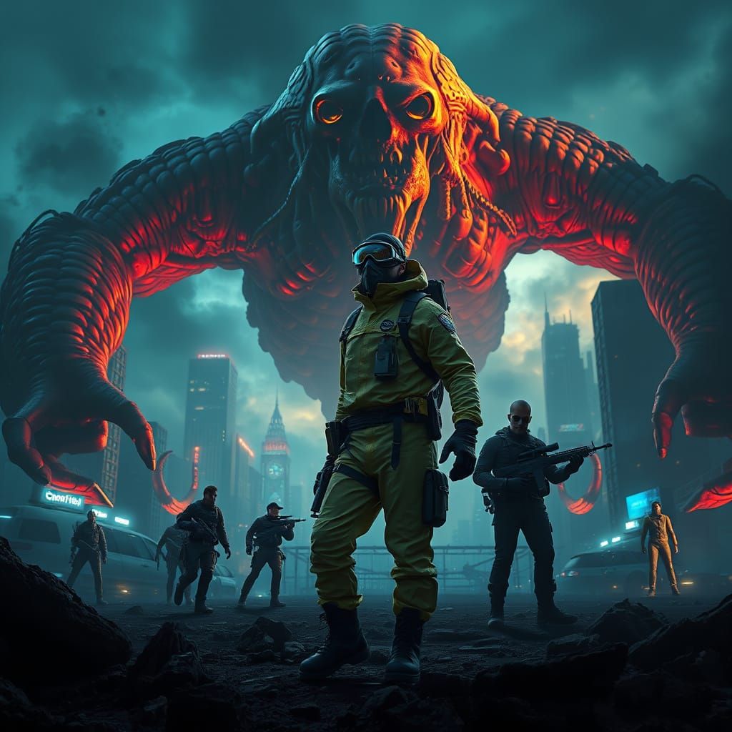 Brave Scientist Confronts Radioactive Monster in Post-Apocal...