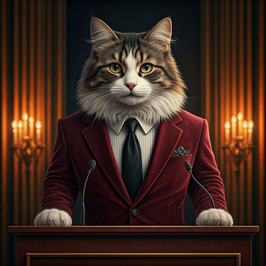Dapper Velvet Cat Wins Prestigious Award in Luxurious Oil Pa...