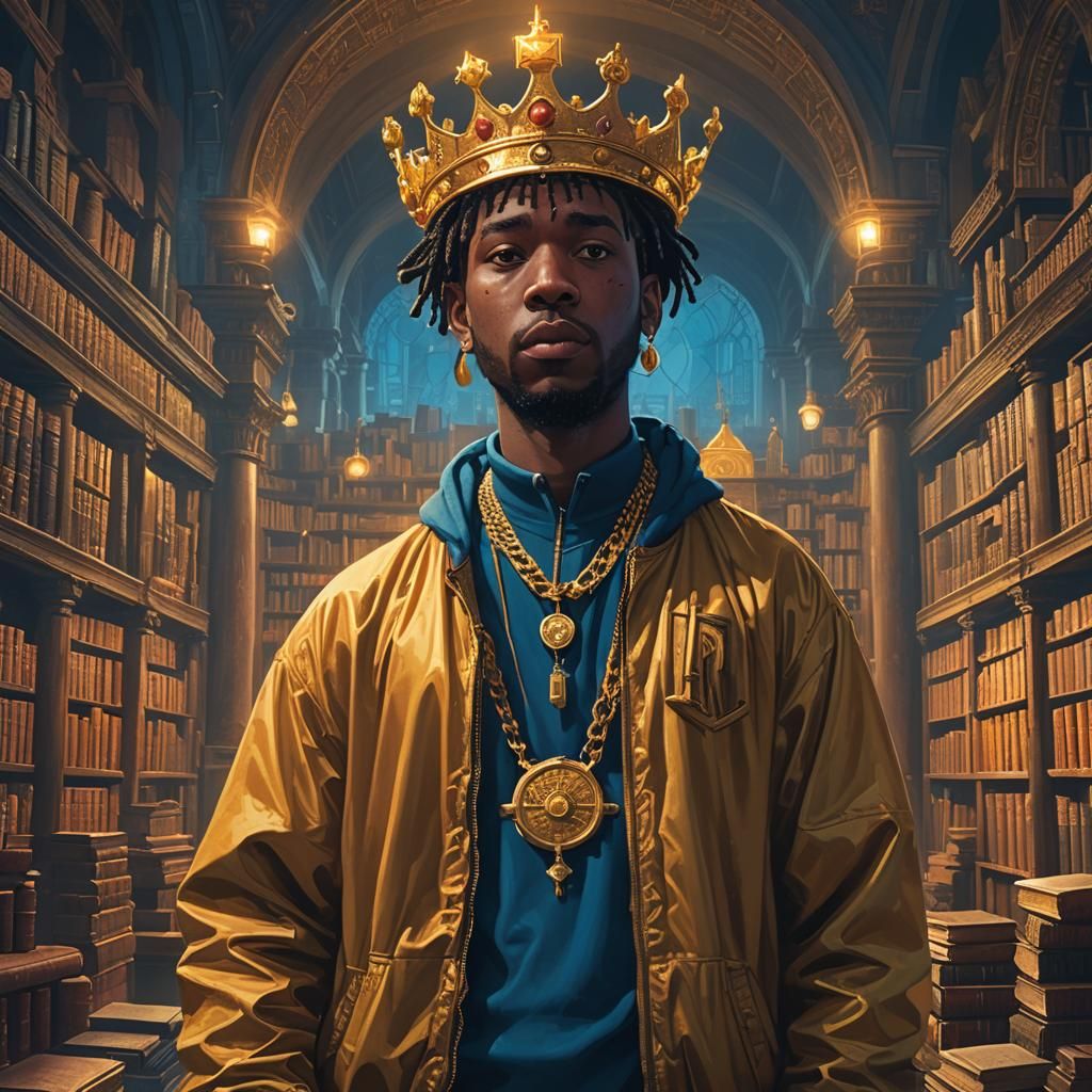 UK Rapper in Mystical Library: Fantasy Concept Art