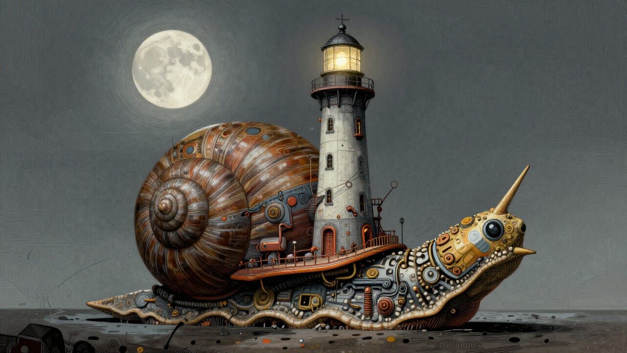 Dieselpunk Lighthouse on Giant Mechanical Snail