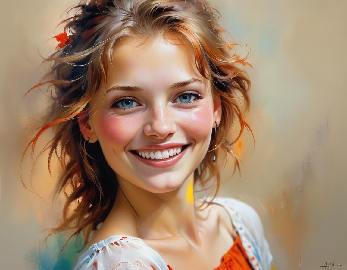 Smiling Woman Portrait in Realistic Style