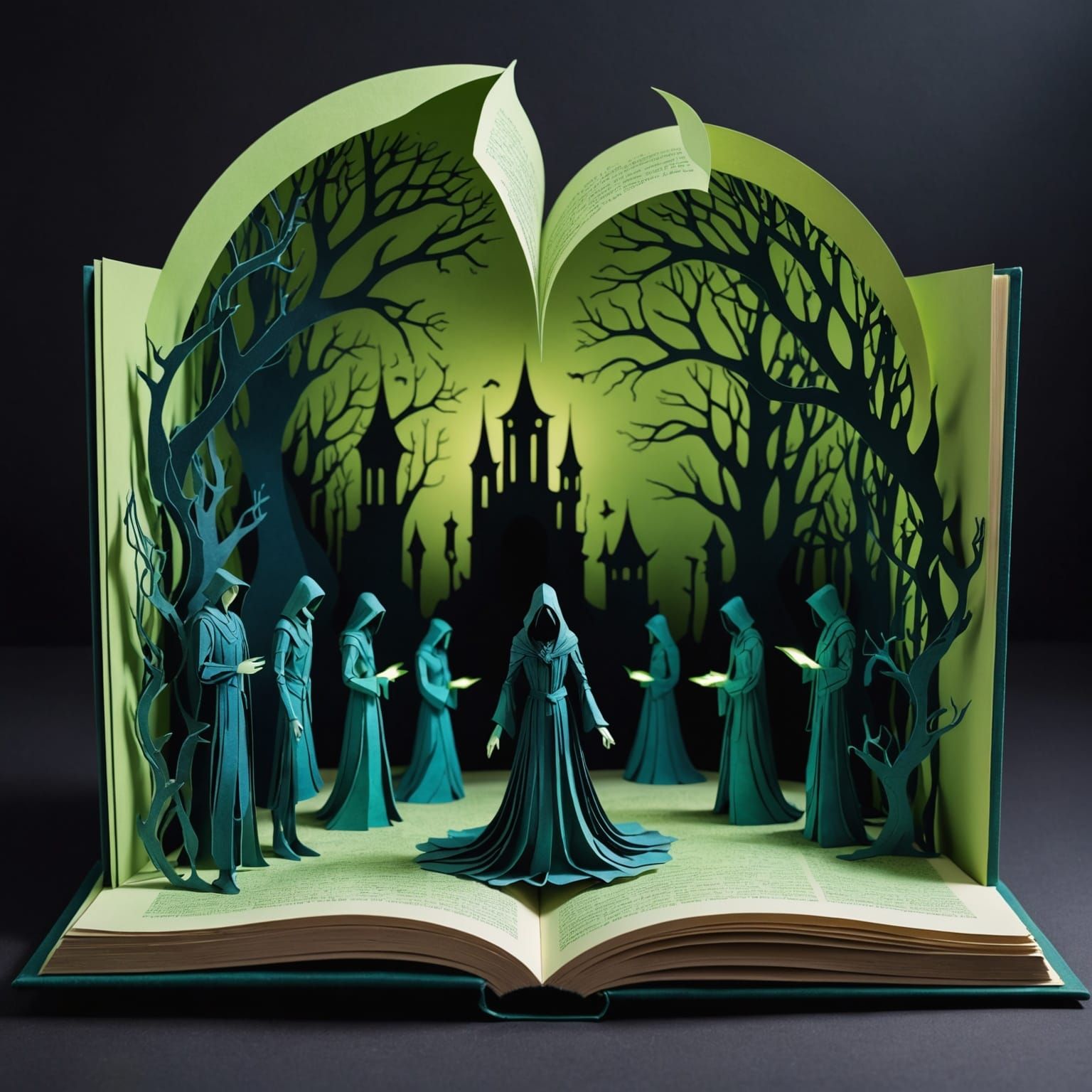 Ethereal Pop-Up Book with Haunting Silhouettes