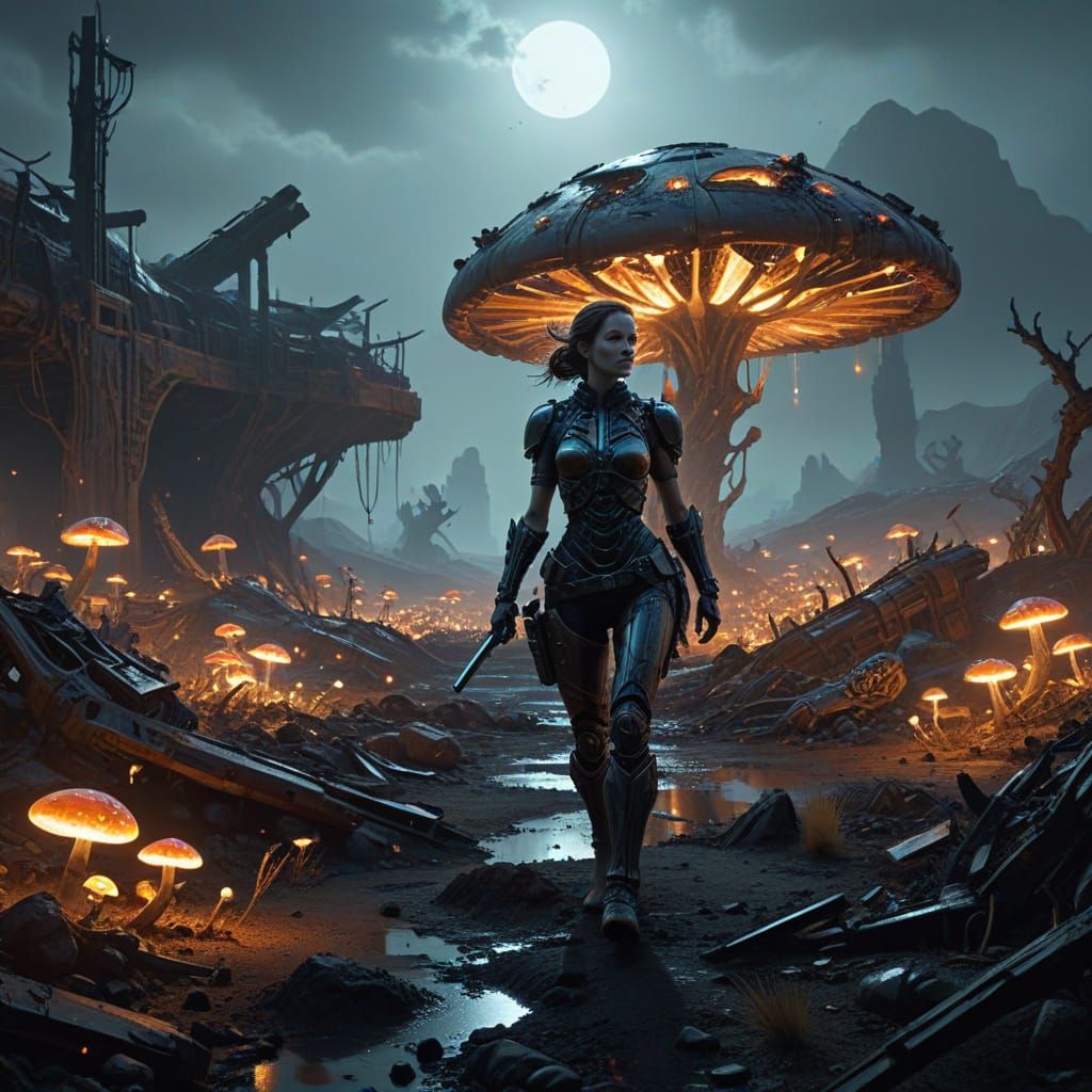 Sci-Fi Scavenger on Alien Planet in Digital Art Style