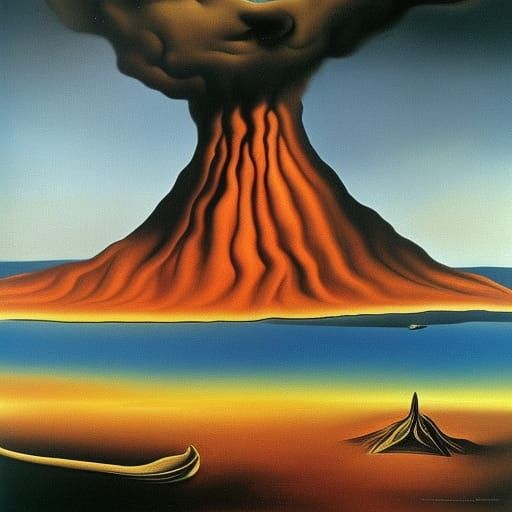 Surreal Volcano Eruption in Dali Style