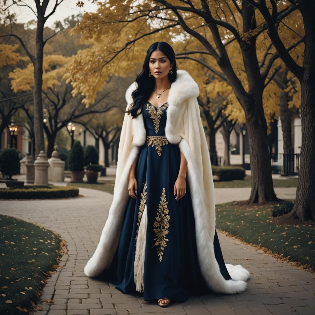 Elegant Teen in Navy Dress, Cinematic Film Still