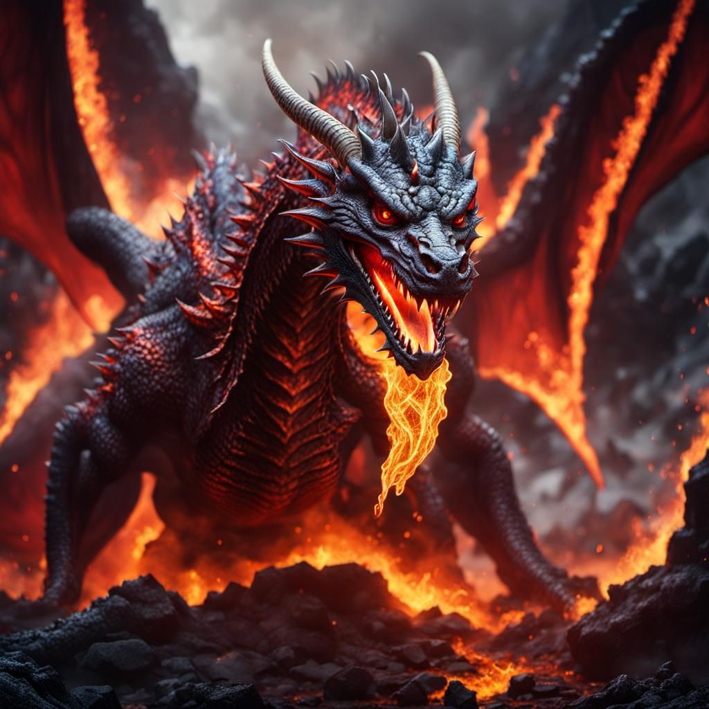 Demonic Lava Dragon in Hyperrealistic Cinematic Portrait