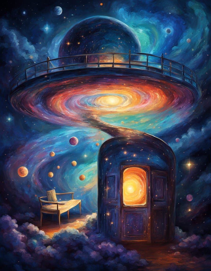 Ethereal Spiral Galaxy in Whimsical Sci-Fi Style