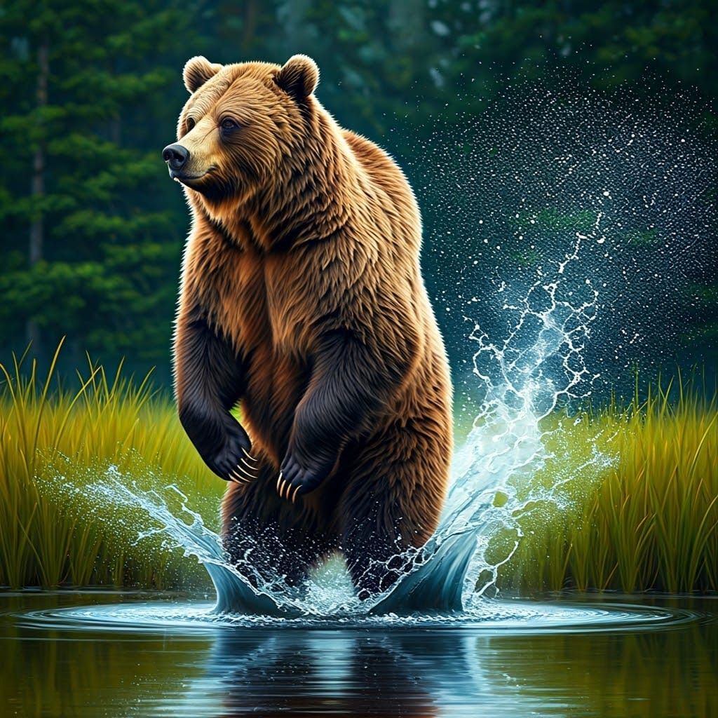 The bear farts into a puddle.