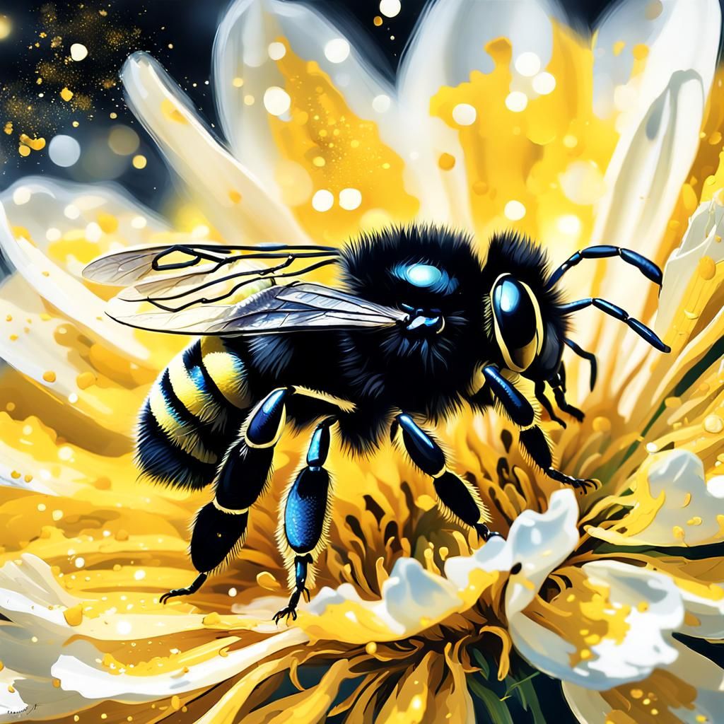 Macro Bee on Flower in Abstract Style