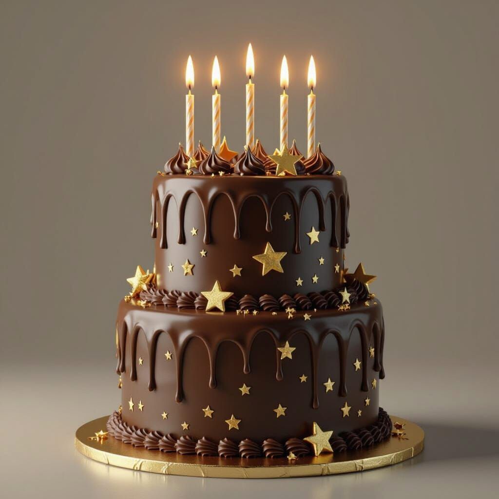 Decadent Chocolate Birthday Cake with Gold Leaf and Star Can...
