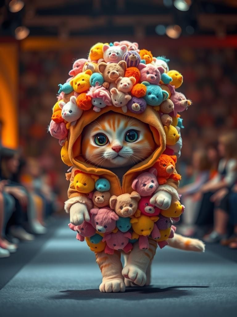 Plush Couture: Catwalk Kitten in Extravagant Style