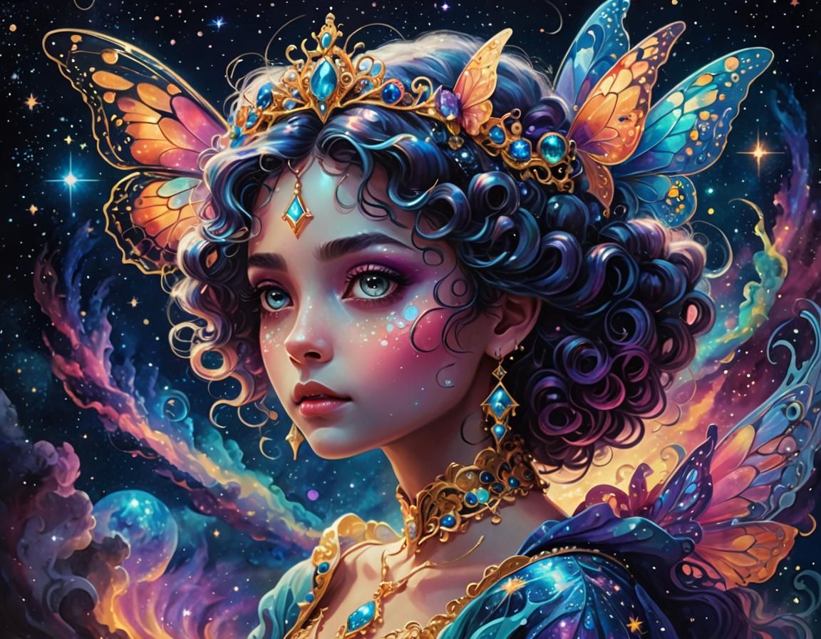 Cosmic Princess with Butterfly Wings in Astral Setting