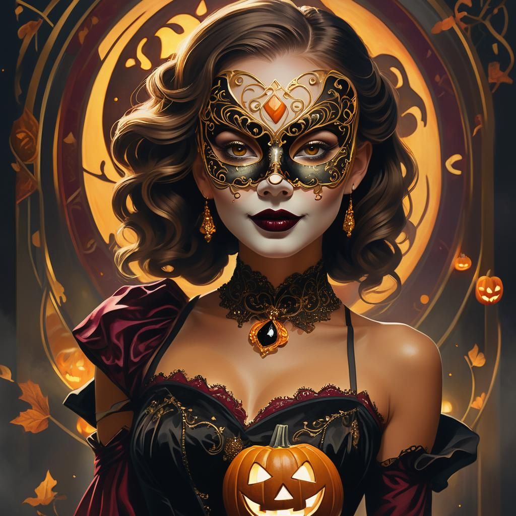 Kloe at Halloween Gala in Art Nouveau Style