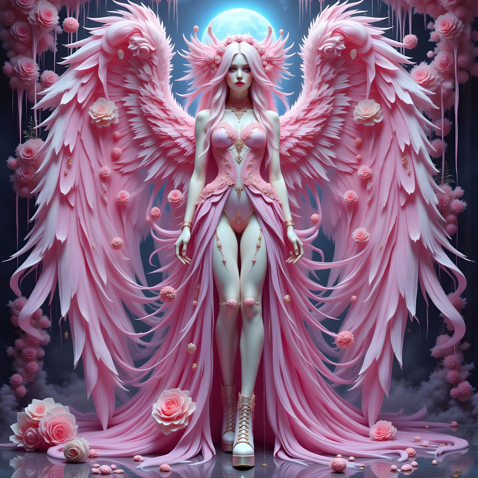 Pastel Goth Angel with Opalescent Wings and Crystal Adornmen...