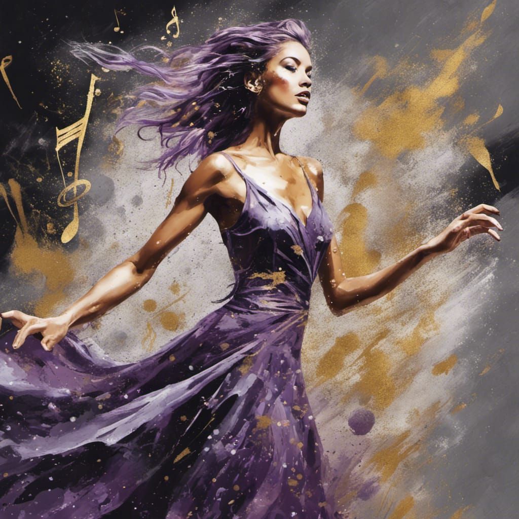 Woman Dancing with Musical Notes in Graffiti Art