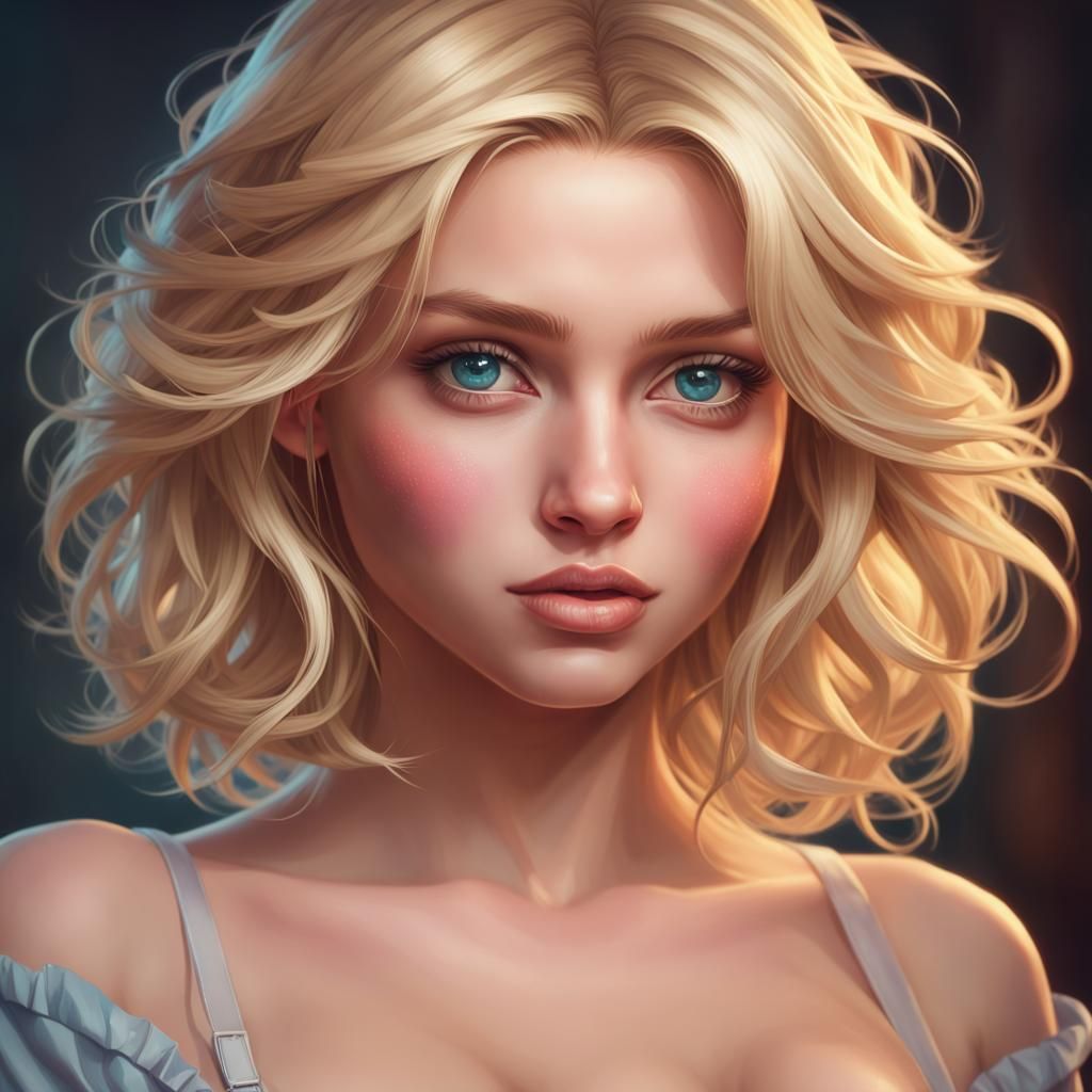 Blonde Teen Portrait with Makeup in Hyperdetailed Style