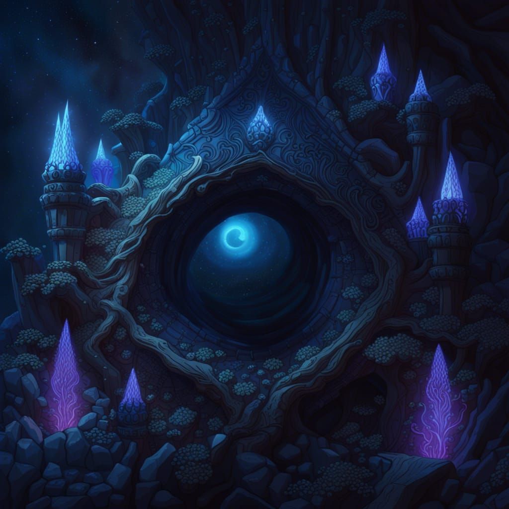 Nebula Portal in Dark Fantasy Landscape