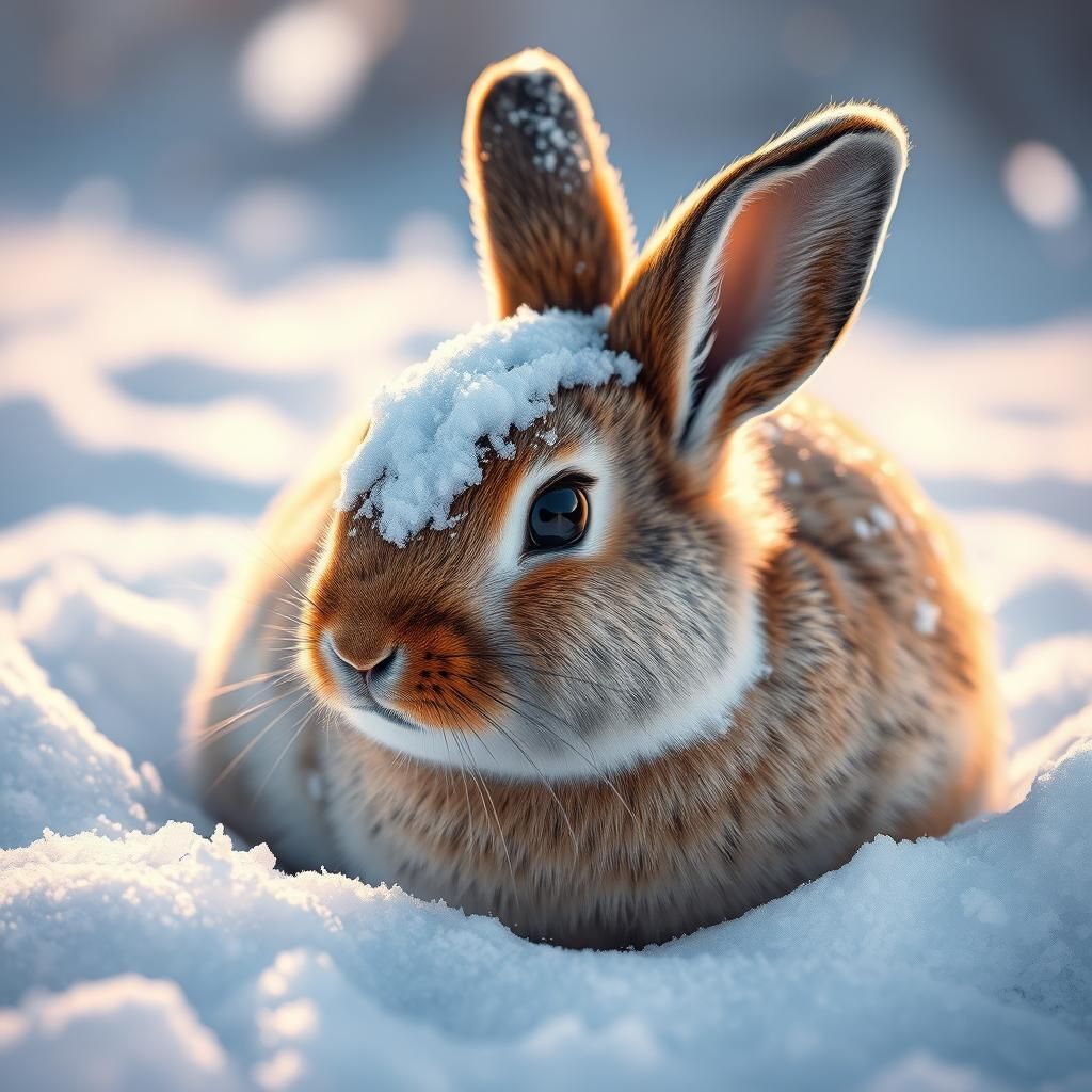 Snowy Bunny in Hyperrealistic Splash Art