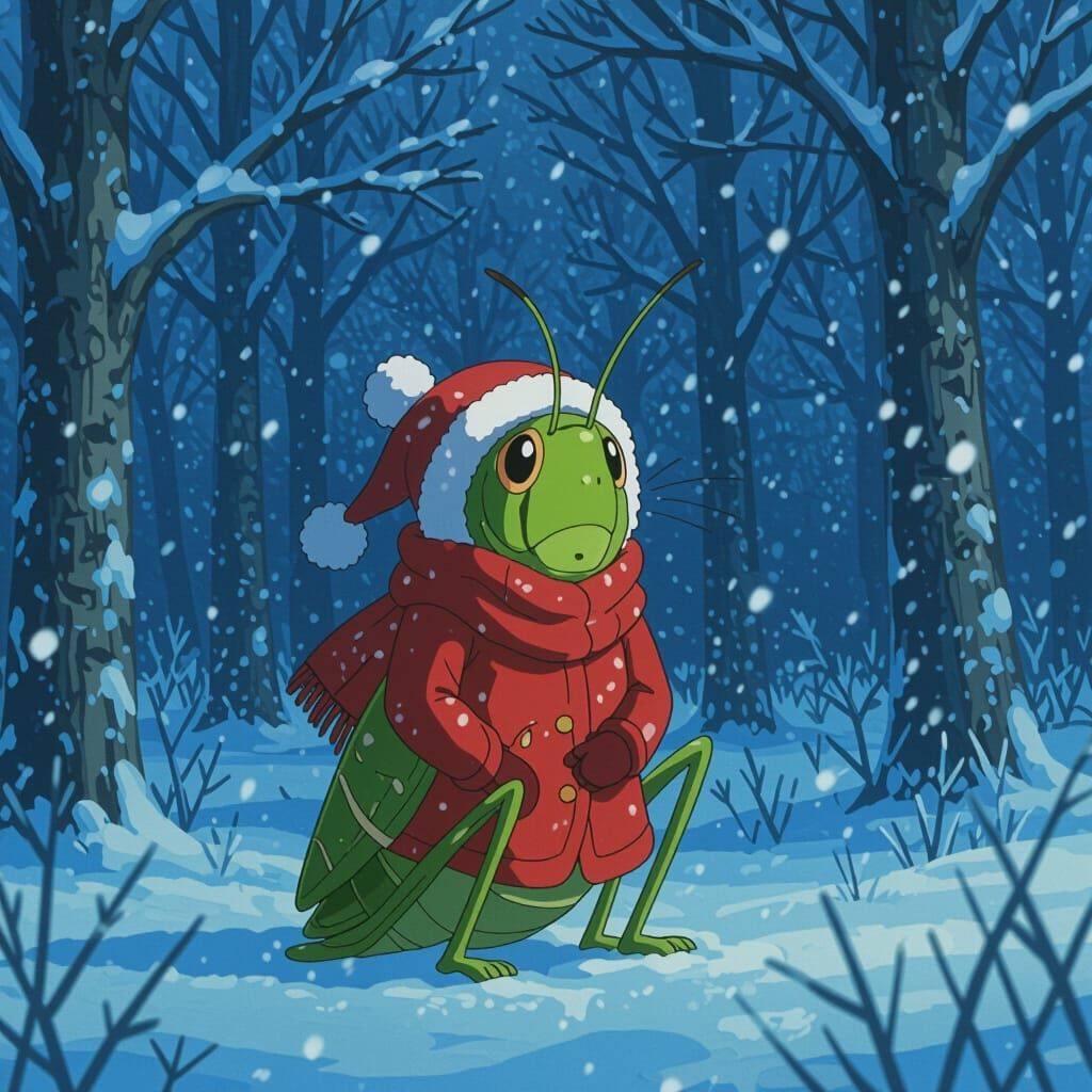 Grasshopper Shivering in Winter Storm: 2D Animation