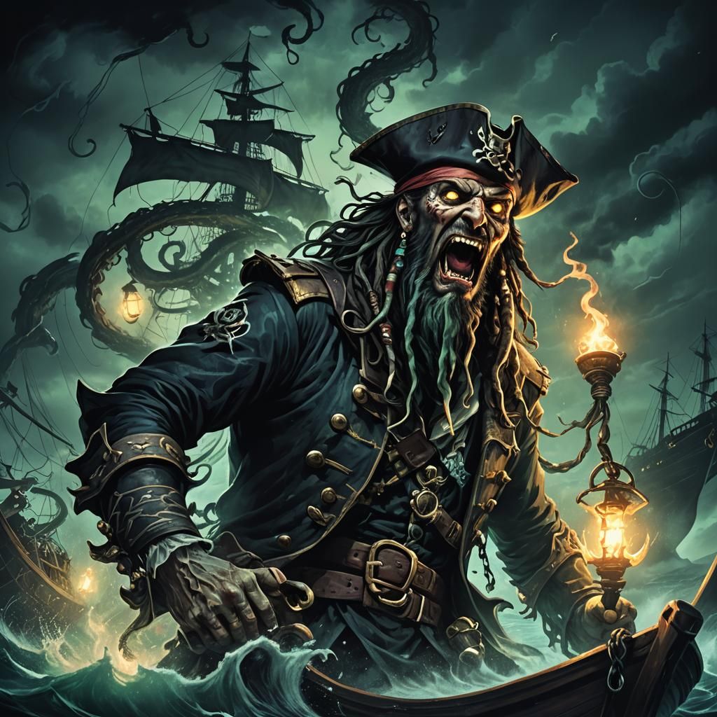 Ghostly Kraken's Aquatic Horror: Dark Fantasy Illustration