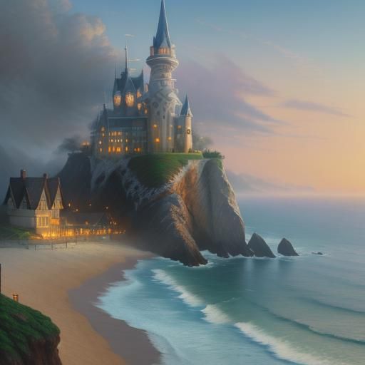 Ethereal Mermaid on Beach in Kinkade Style