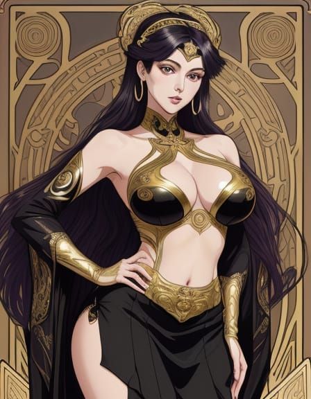 Elegant Anime Art Nouveau Portrait with Hyper-Realistic Deta...