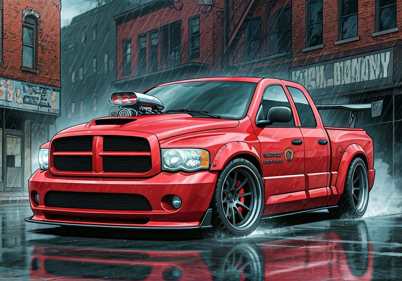 Red Dodge Ram SRT-10 Truck in Comics Style