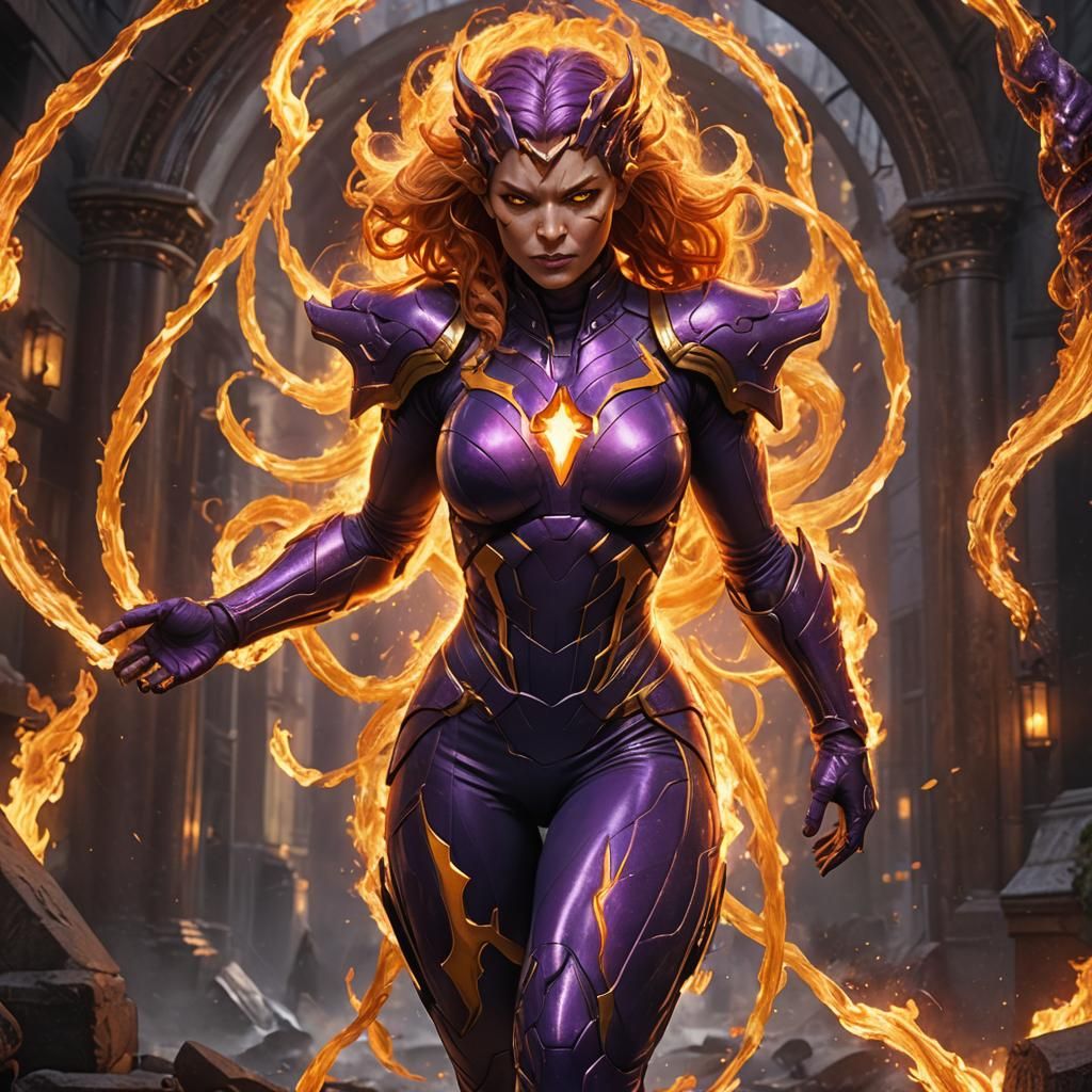 Human Torch Tigra Hybrid in Dark Fantasy Style