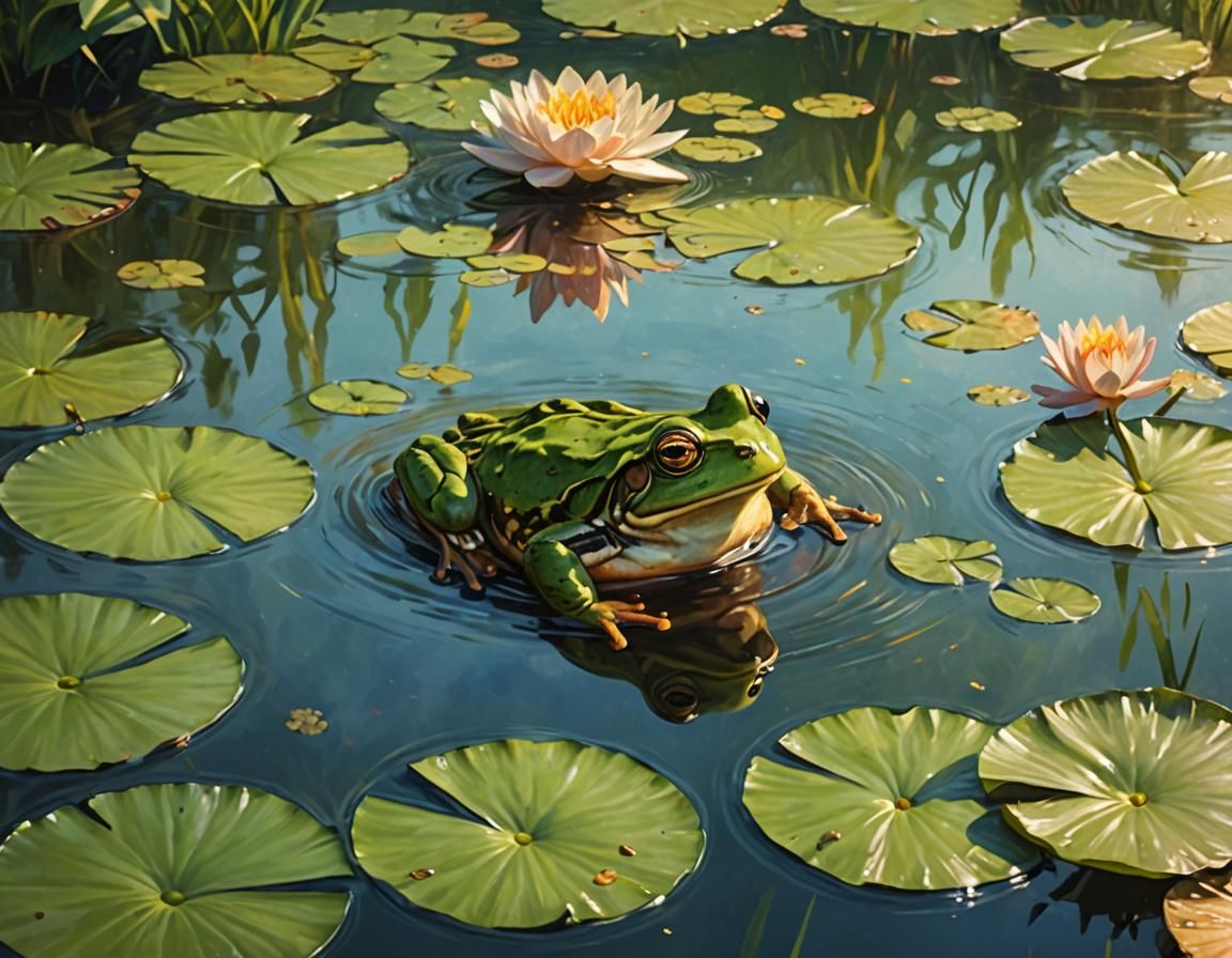 Frog's Leap: Impressionistic Pond Scene in Digital Painting
