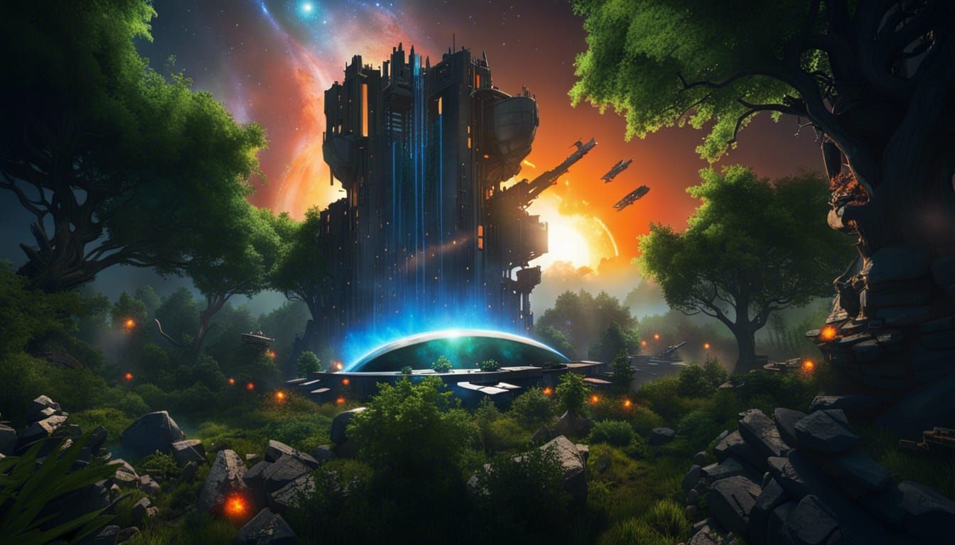 Crashed Spaceship in Post-Apocalyptic Ghibli Garden