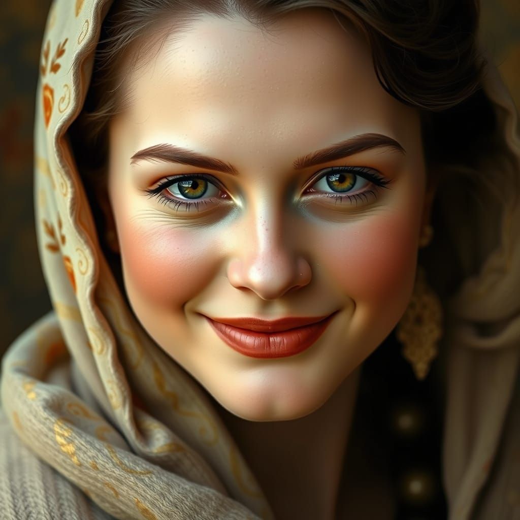 Woman Gazing Affectionately in Art Nouveau Style