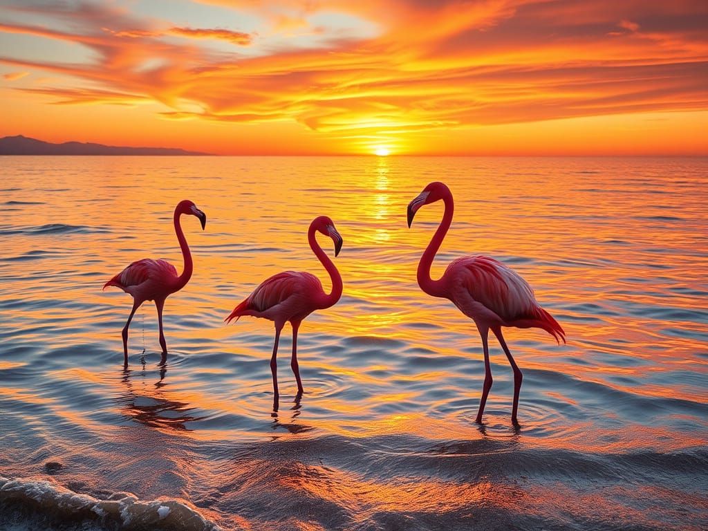 Pink Flamingos at Sunset: Wildlife Photography
