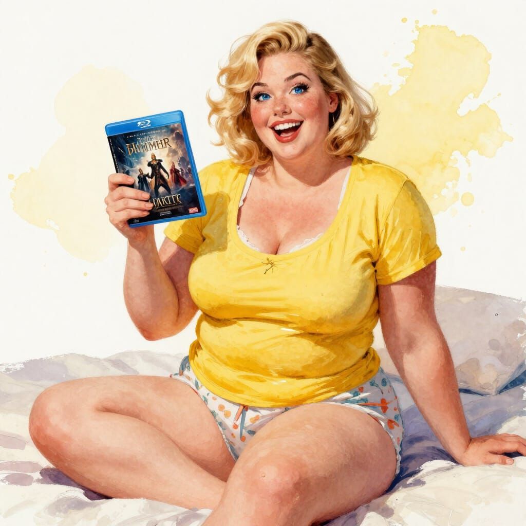 Plus Size Pinup Woman in Gouache Style