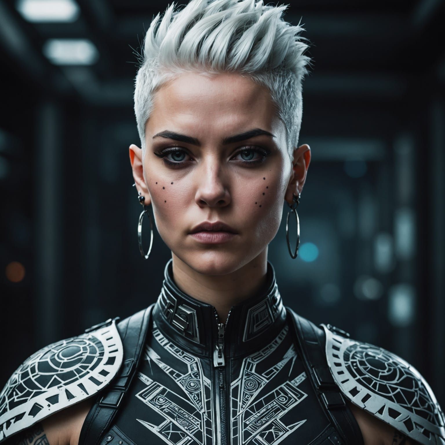 Cyberpunk Woman with Tattoos and Piercings