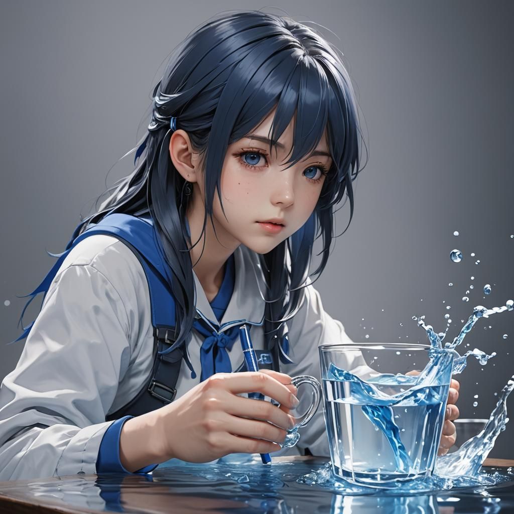 Anime Character Drinking Ink Pen Water in 3D