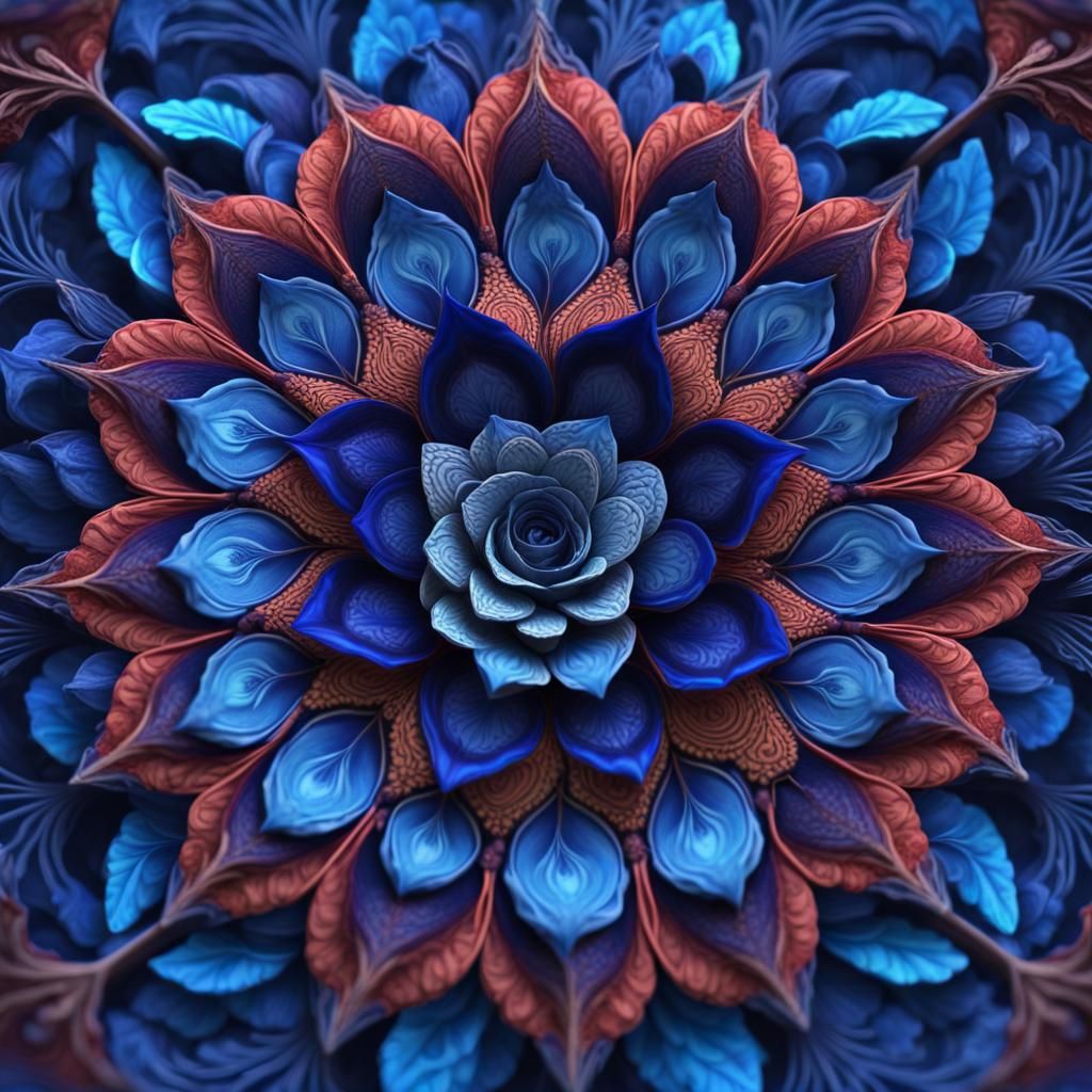Blue Rose Petal Mandala in Fantasy Concept Art
