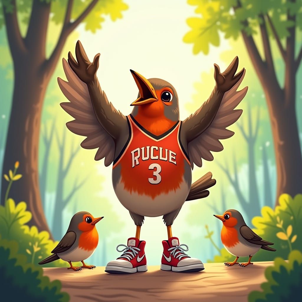 Robin Cheers Victory with Bird Friends