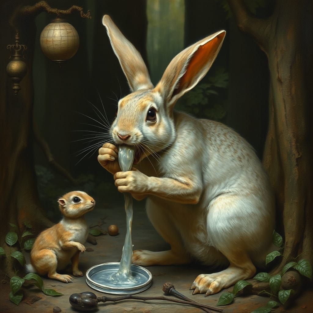 Nightmare Rabbit Torments Forest - Repin and Bosch Style