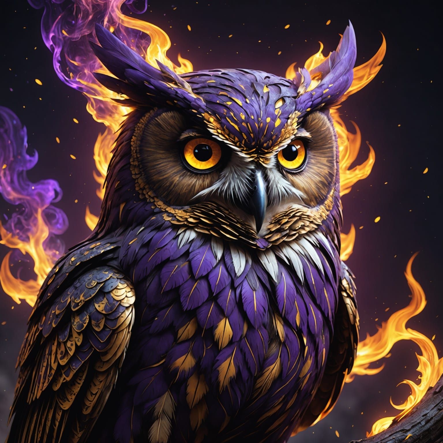 Flaming Owl with Constellation Eyes