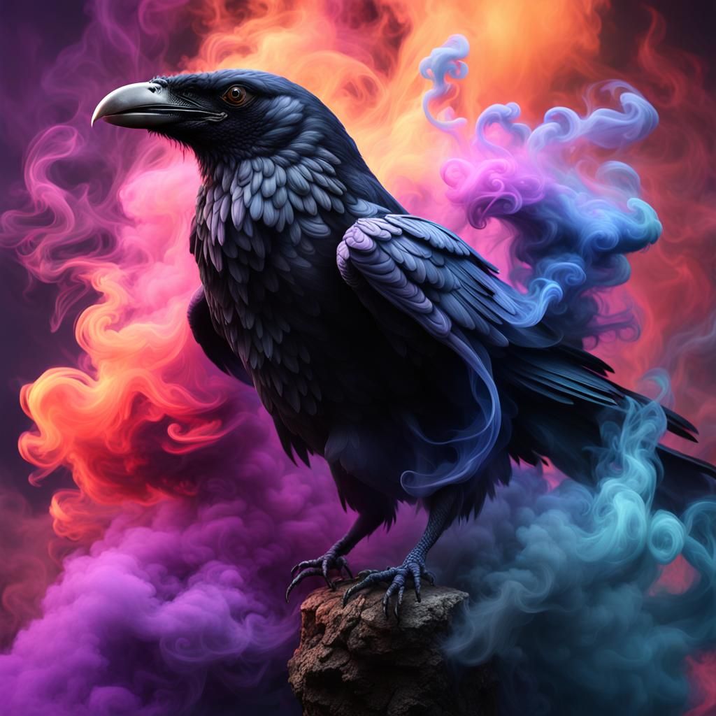 Raven Smoke Sculpture in Multicolored Hues